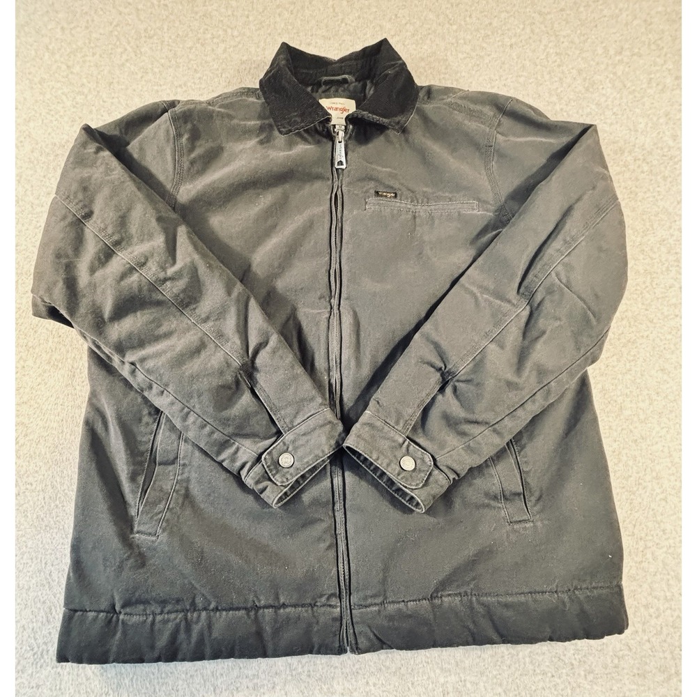 Men's Wrangler Canvas Work Jacket Corduroy Collar Lined Coat Grey MD / MEDIUM